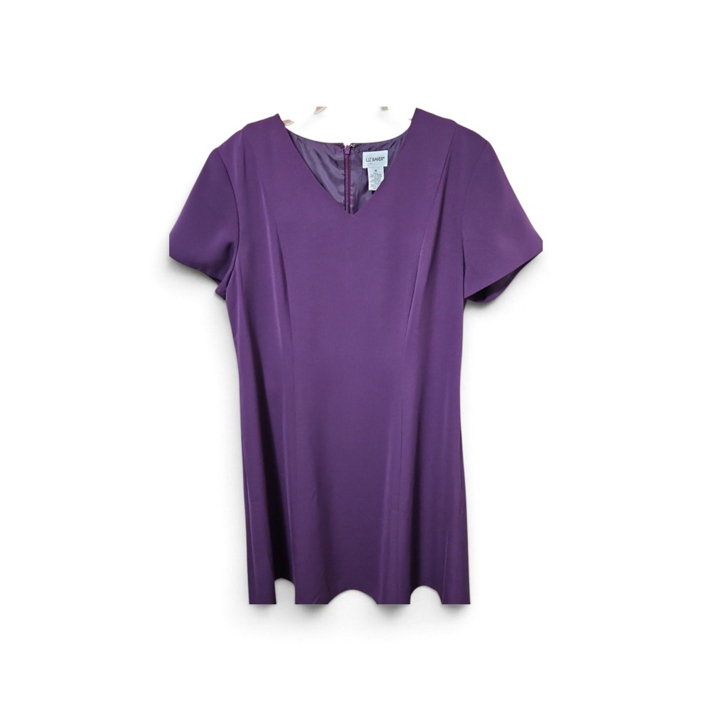 Liz Baker Womens Purple Short Sleeve V-Neck Shift Dress Sheath Career Size 16